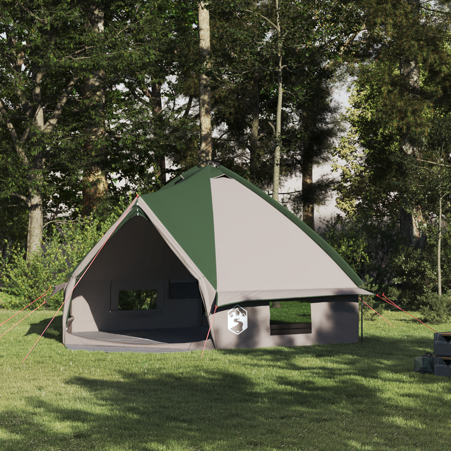 Teepee palapinė su stogu Žalia ir balta 490 x 410 x 210 cm