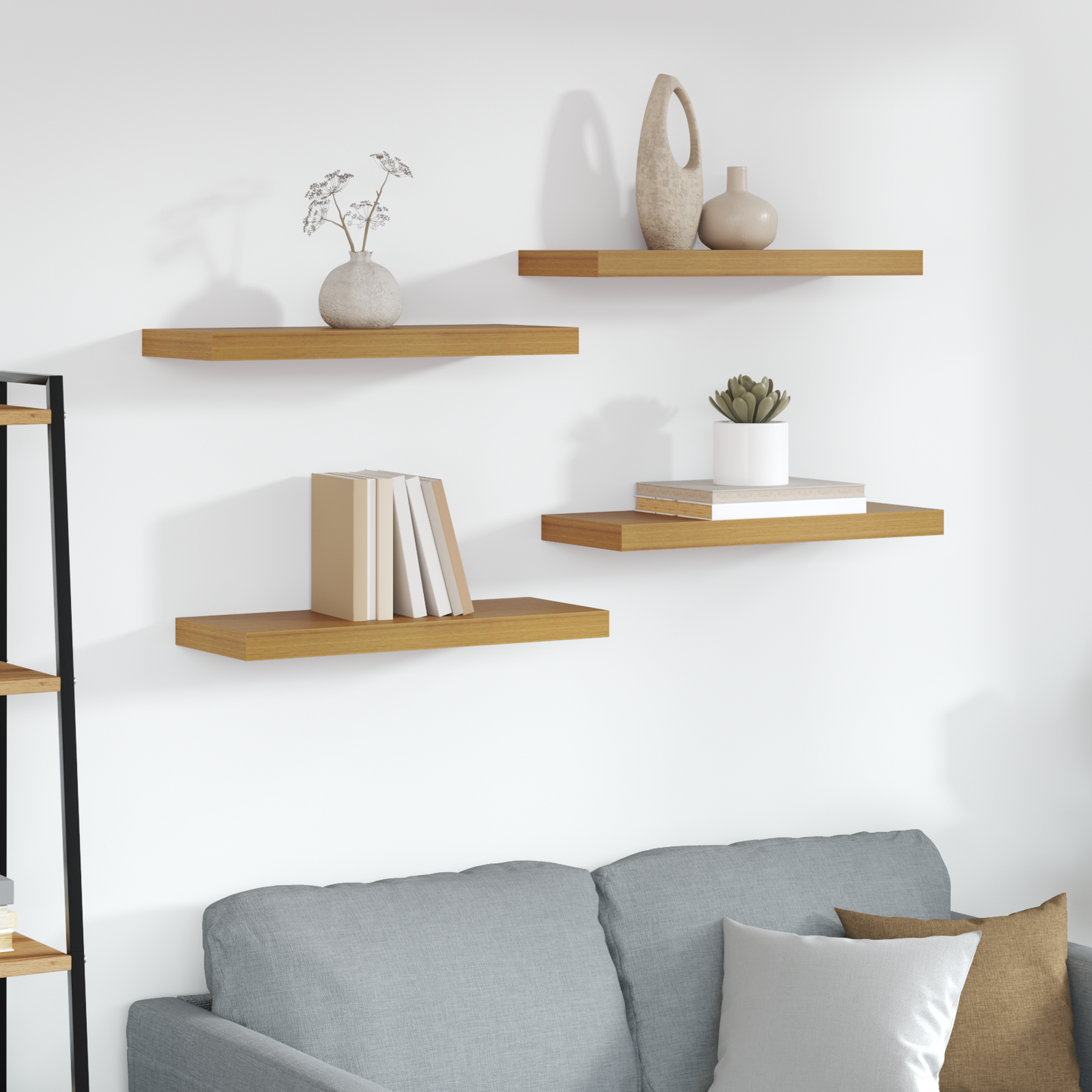 Sieninės lentynos su saugykla 4 pcs Smėlio 60 x 23,5 x 4 cm