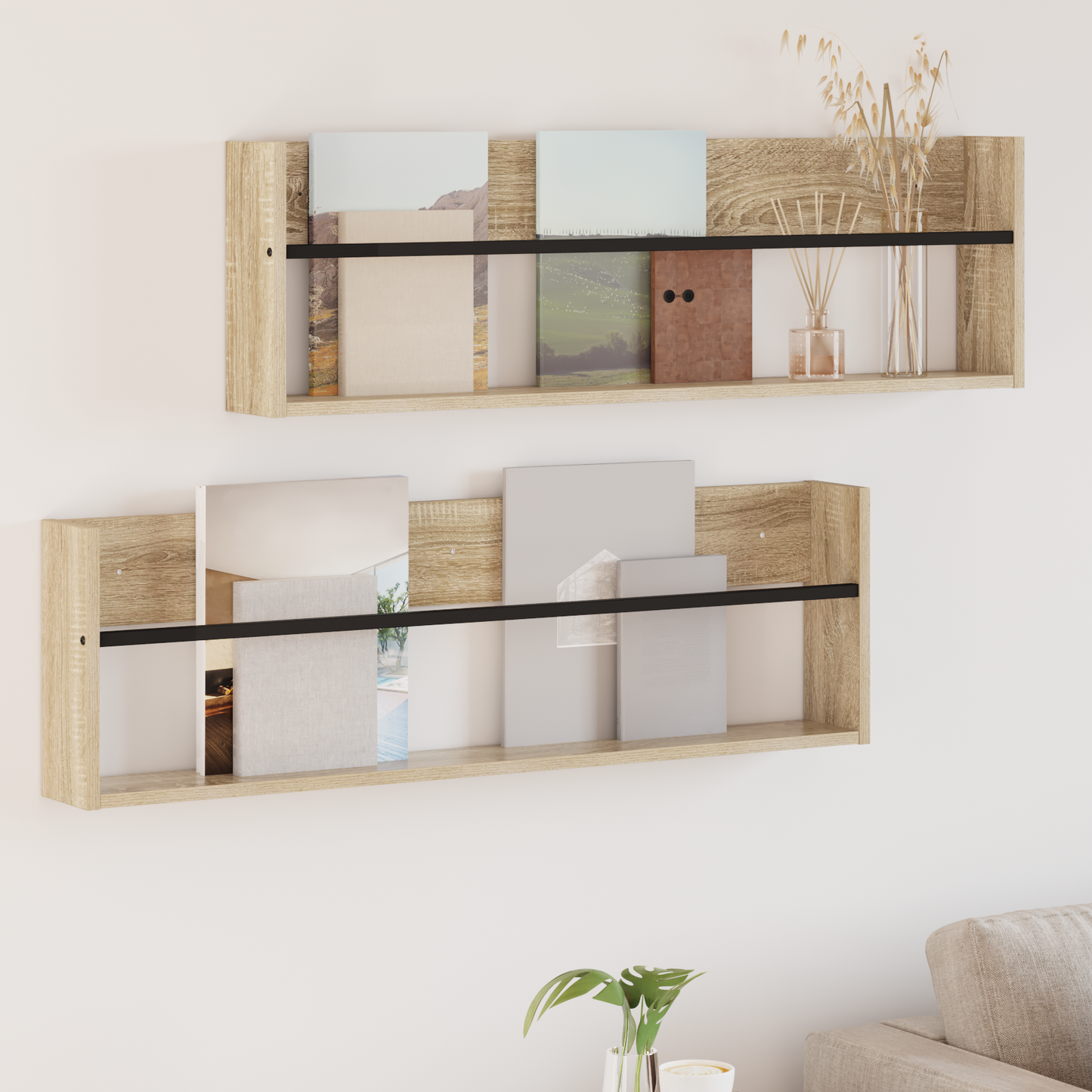 Žurnalų stovas su lentyna 2 pcs Sonoma ąžuolas 100 x 12 x 30 cm