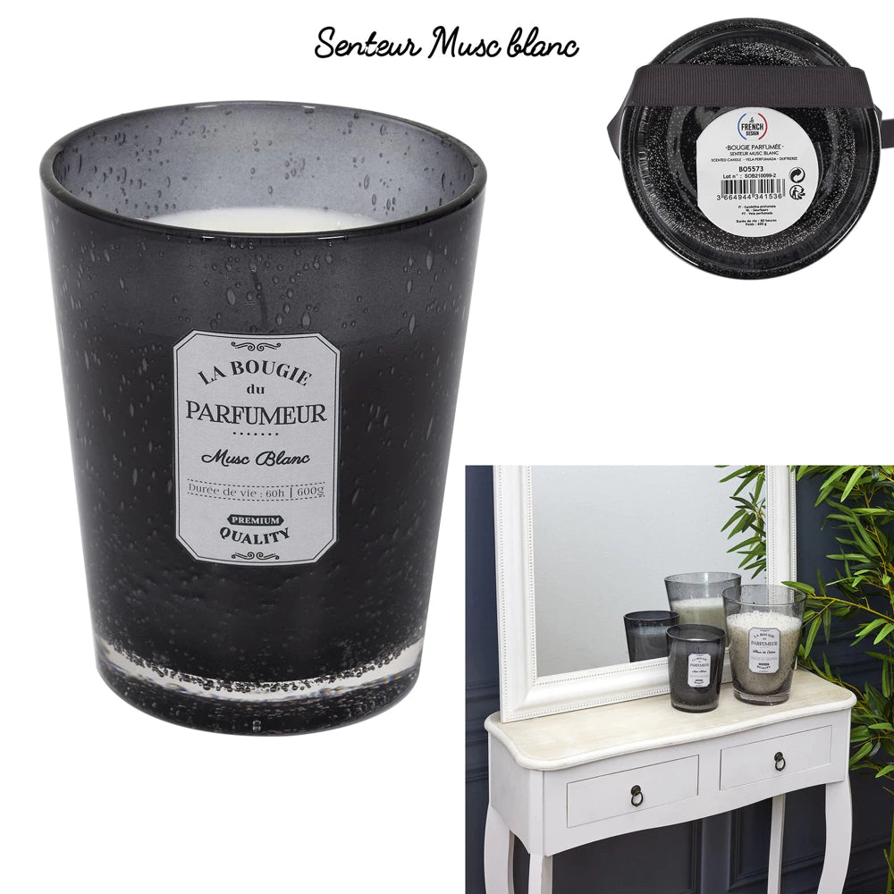 Kvapioji žvakė Santeur Musk Blanc (Burbulinė stiklinė, tamsiai pilka, Ø13 x A16 cm)