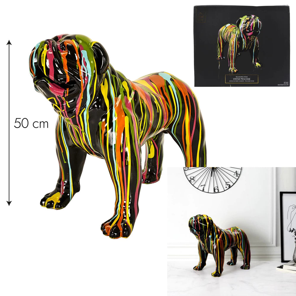 Dekoratyvinė figūrėlė „Molosse“ – juodas spalvingas anglų buldogas (50 cm)