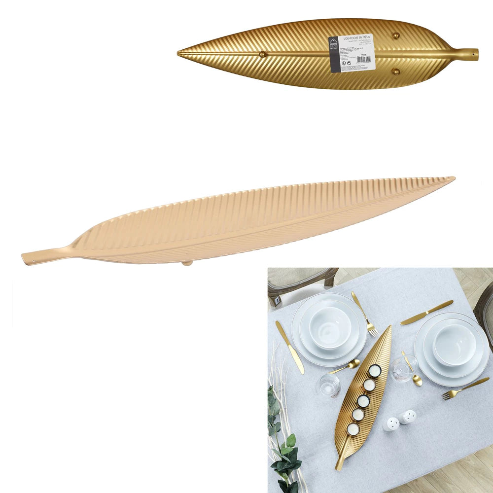 Dekoratyvinis metalinis padėklas  - Auksinis lapas (55 cm)