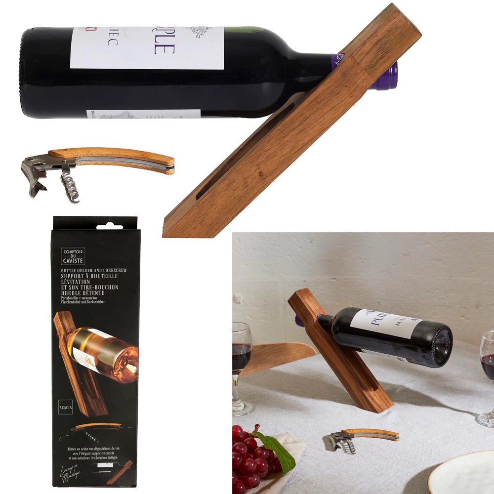 Akacijos butelių laikiklis su kamščiatraukiu