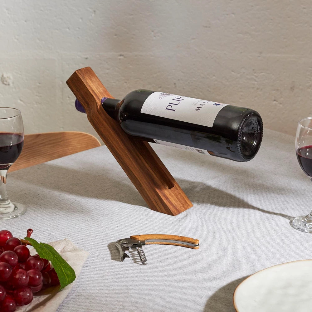 Akacijos butelių laikiklis su kamščiatraukiu