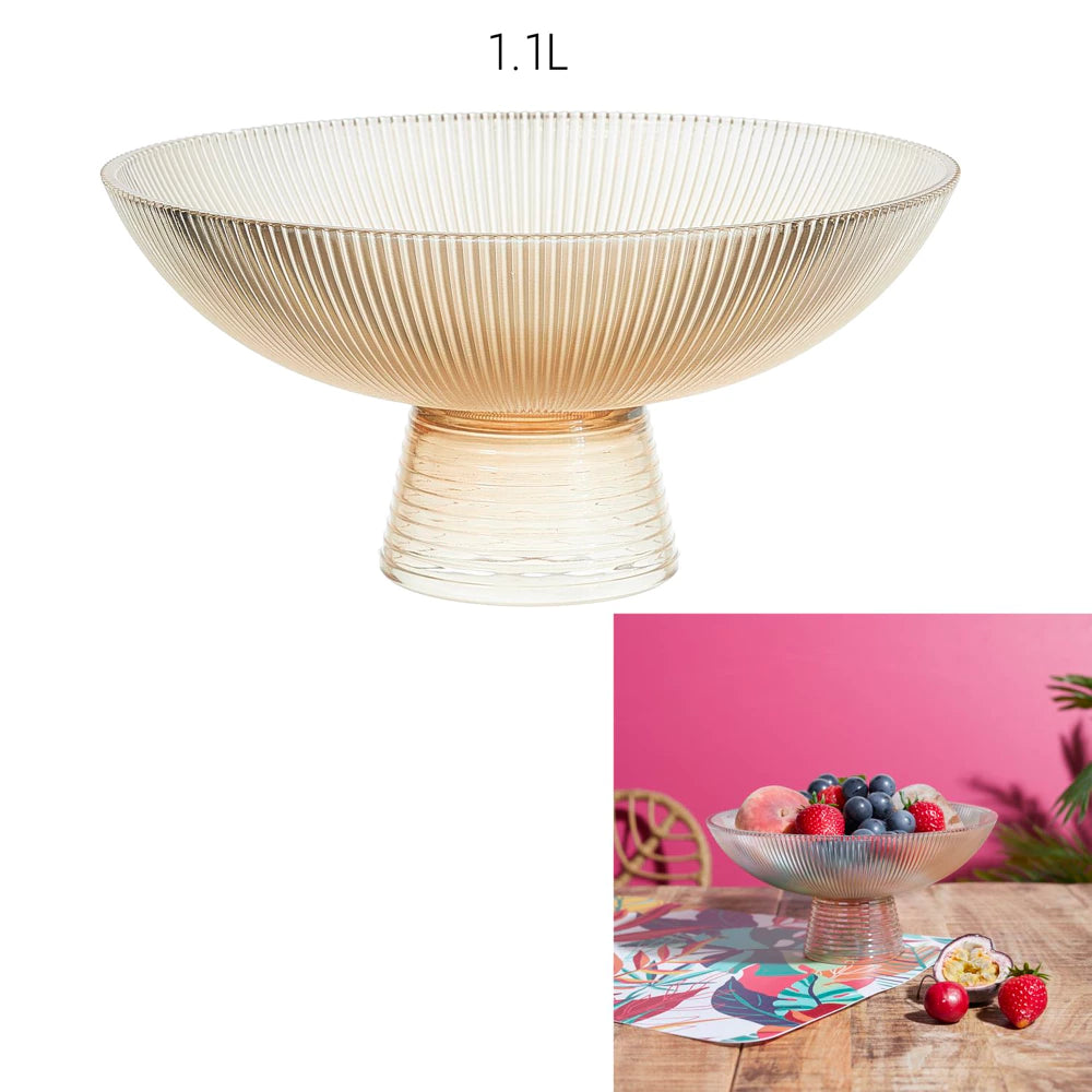 Vaisių dubuo ant kojelės, gintaro spalvos (1,1 l)