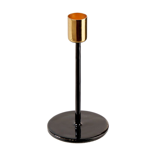 Metalinė žvakidė (Juoda su auksiniais elementais, D8 x A15 cm)