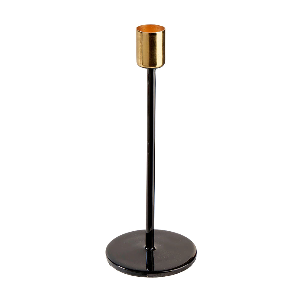 Metalinė žvakidė (Juoda su auksiniais elementais, D8 x A20 cm)