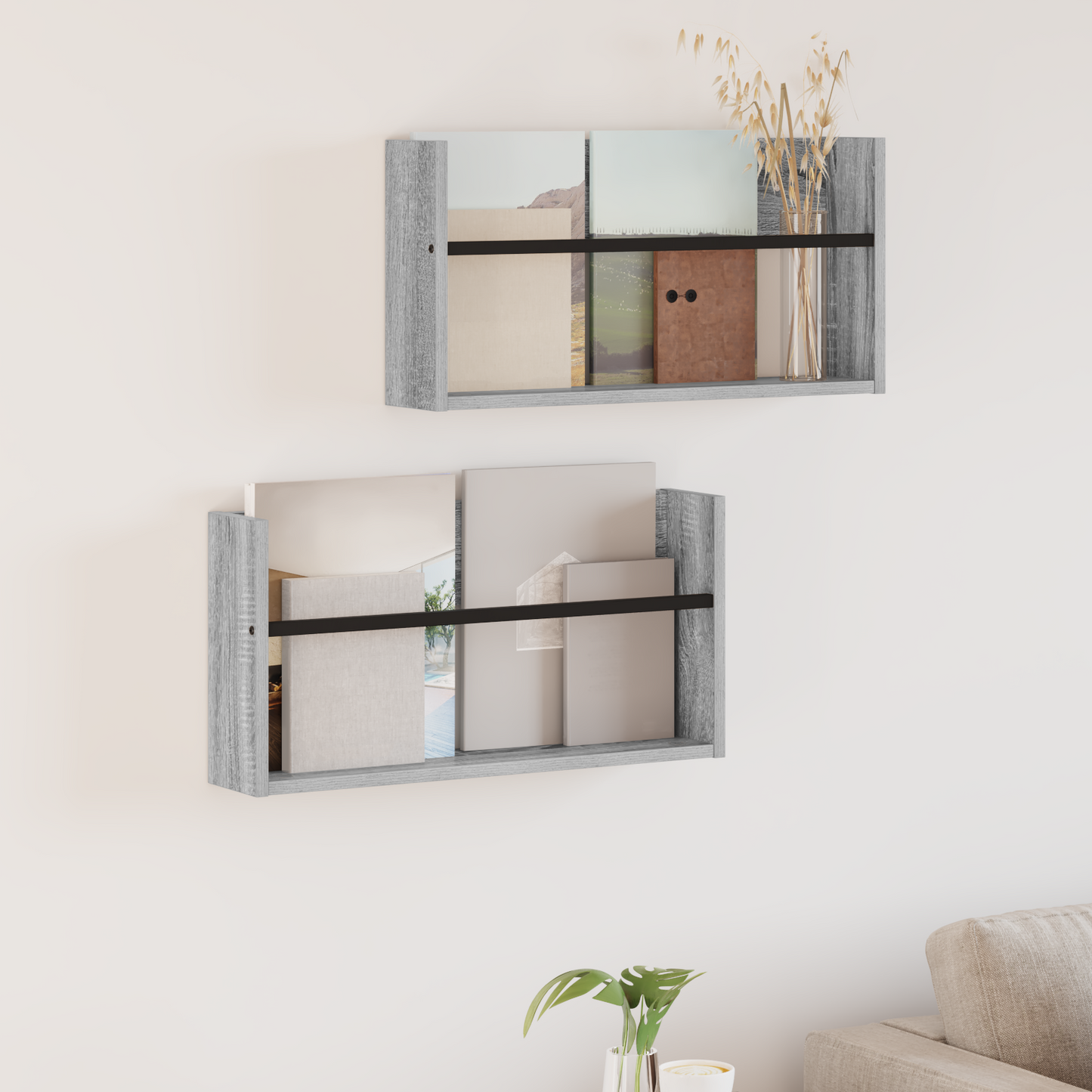 Žurnalų stovas su lentyna 2 pcs Pilkas Sonoma 60 x 12 x 30 cm