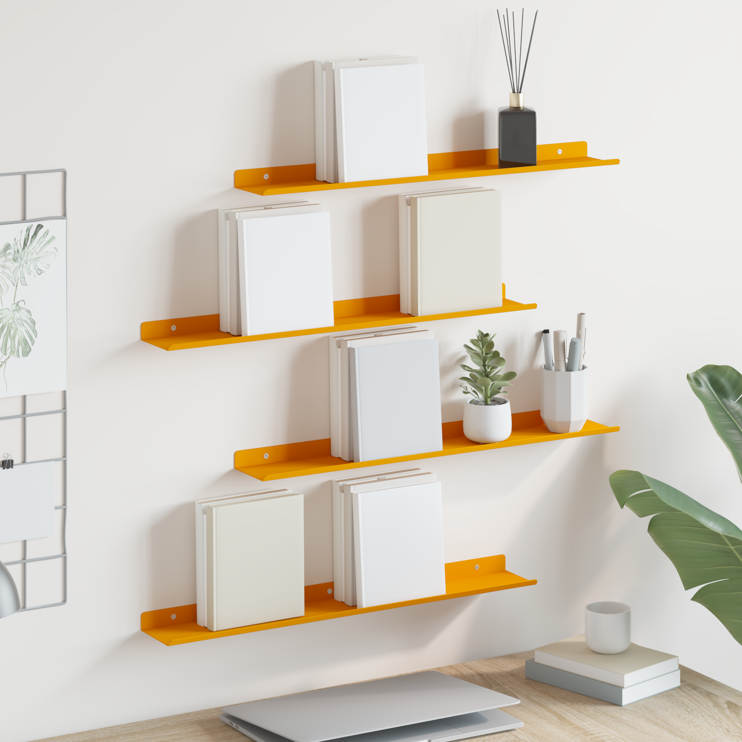 Sieninė lentyna 4 pcs Garučių geltona 60 x 9 x 2,5 cm