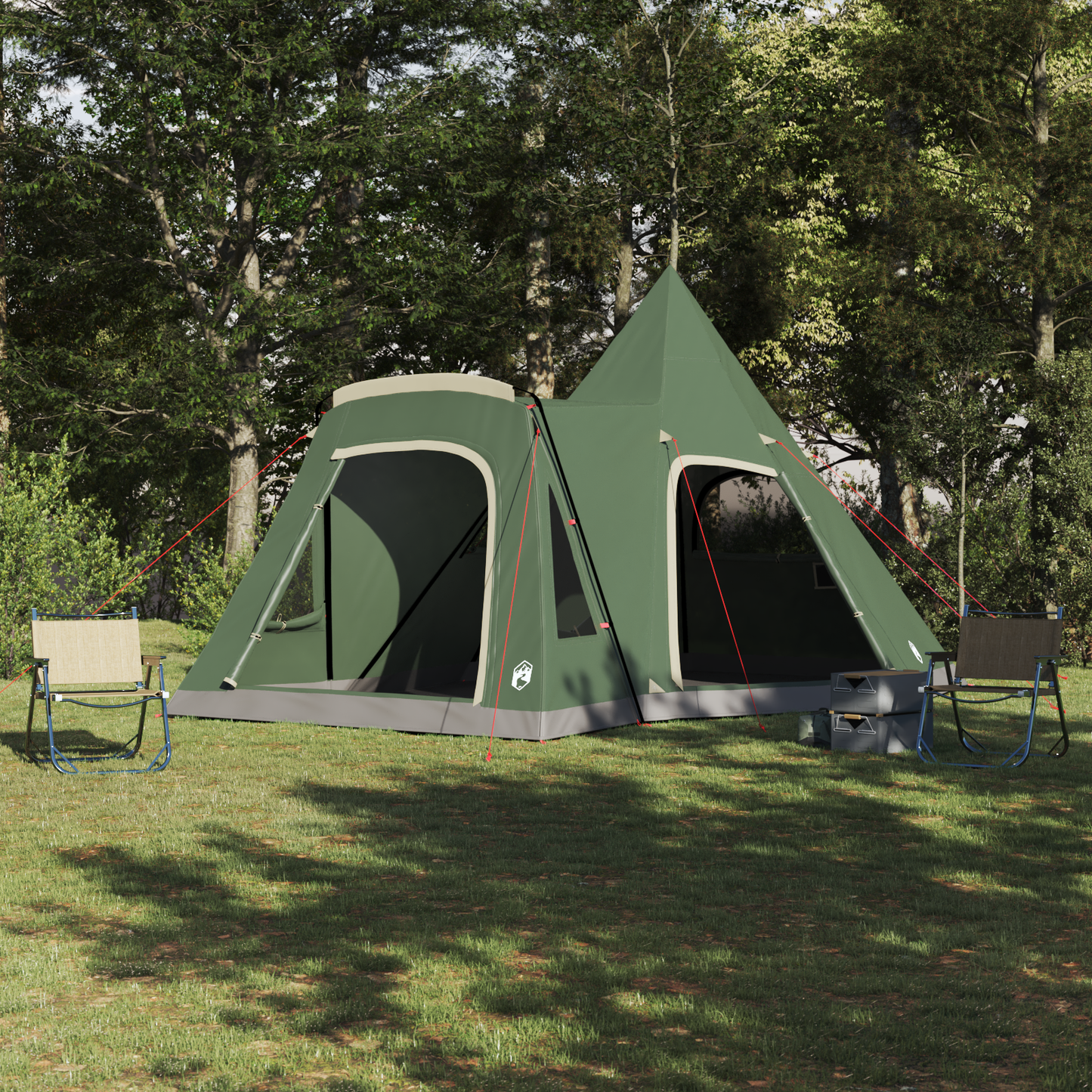 Teepee palapinė 5 žmonėms su stogu Žalia 545 x 450 x 295 cm