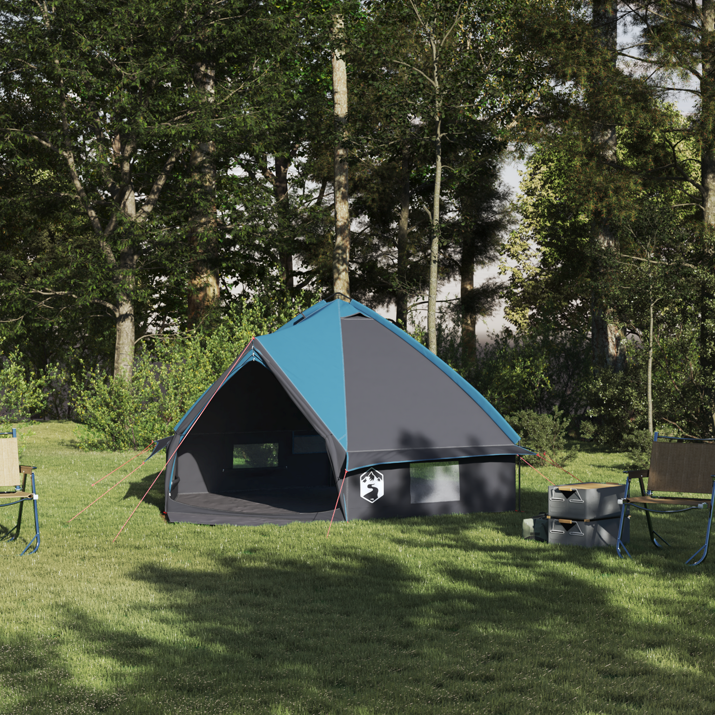 Teepee palapinė su stogu Mėlyna ir Pilka 490 x 410 x 210 cm