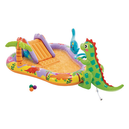 Pripučiama dinozaurų žaidimų aikštelė su vandens čiuožykla