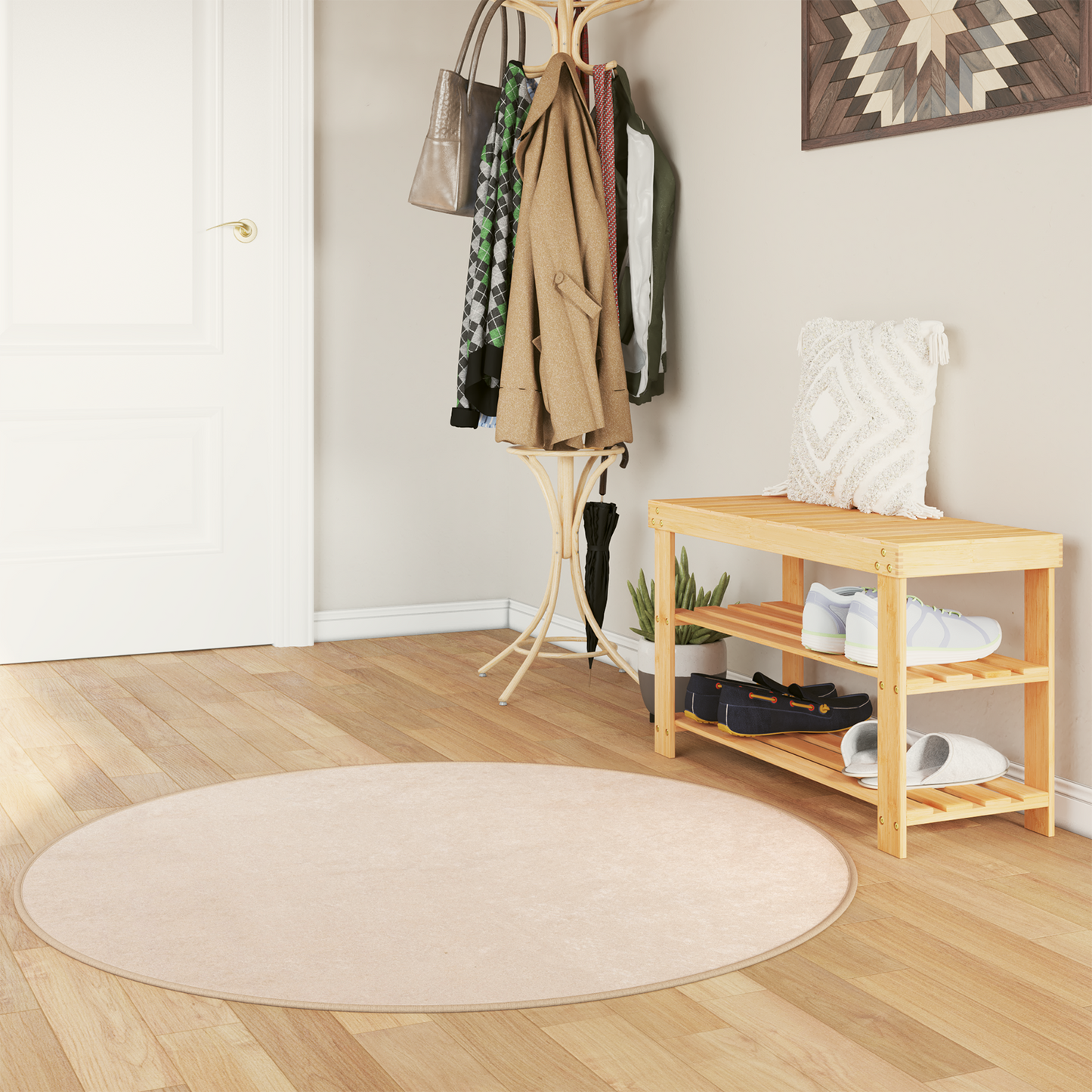 Kilimas Spauda Kreminė Ø 120 cm Poliesteris ir PVC