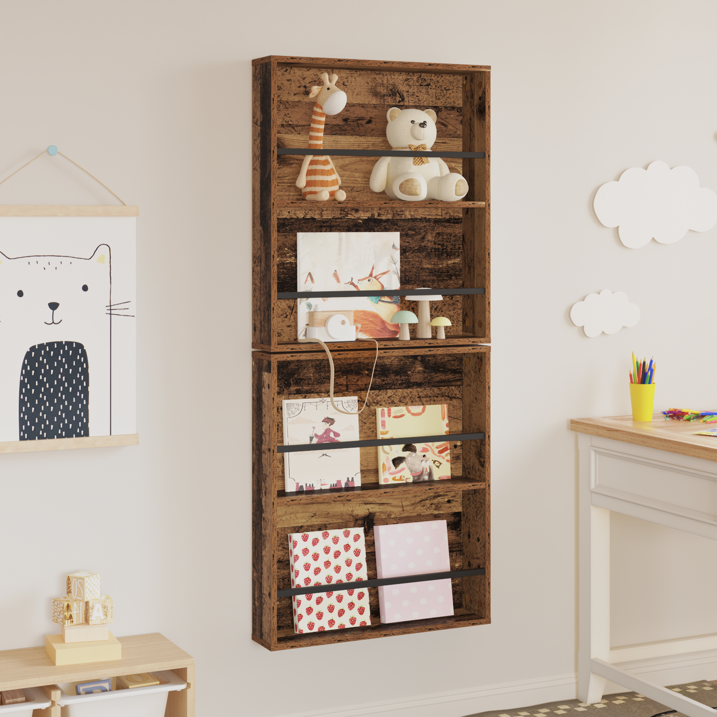 Žurnalų stovas su lentyna 2 pcs Senas medis 60 x 12 x 70 cm