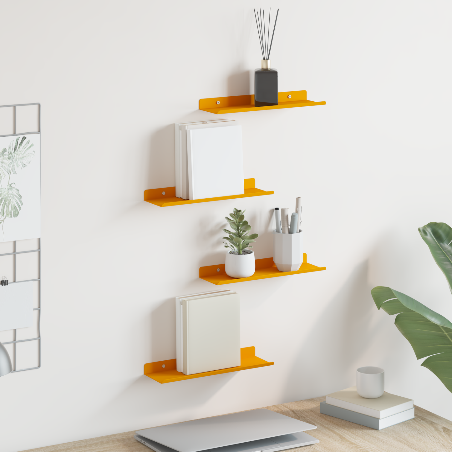 Plūduriuojanti lentyna 4 pcs Garučių geltona 30 x 9 x 2,5 cm