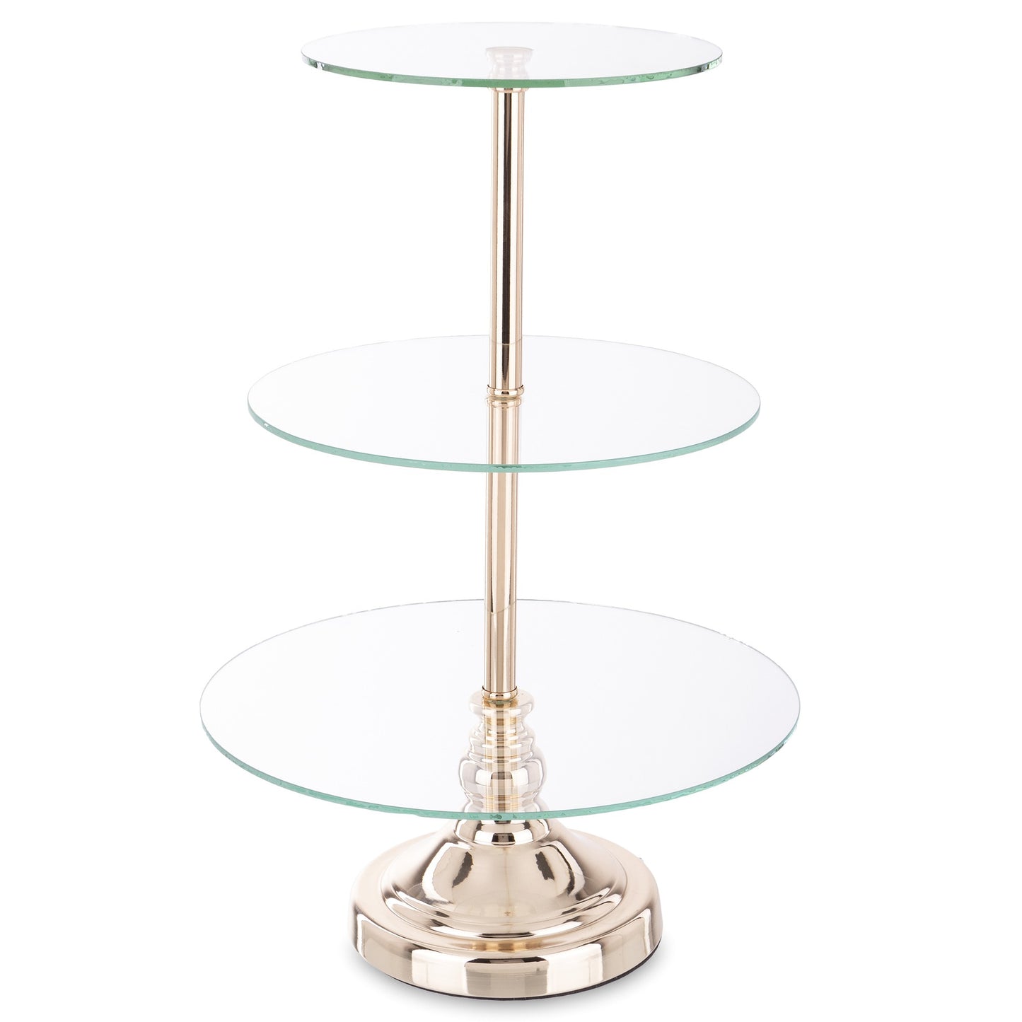 Metalinis trijų lygių stovas su stiklinėmis lėkštėmis (Auksinė)