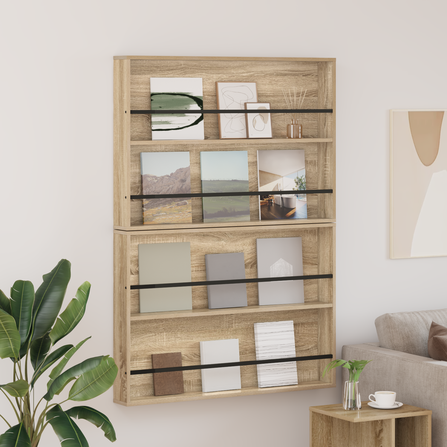 Žurnalų stovas su lentyna 2 pcs Sonoma ąžuolas 100 x 12 x 70 cm