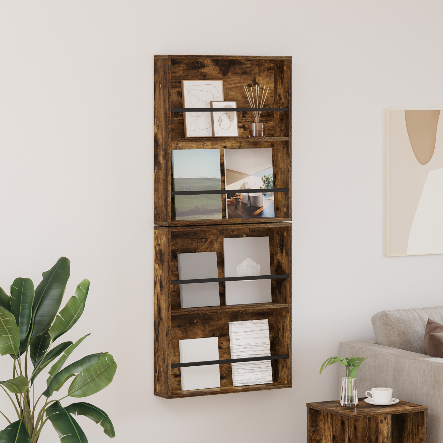Žurnalų stovas su lentyna 2 pcs Rūkyta ąžuolas 60 x 12 x 70 cm