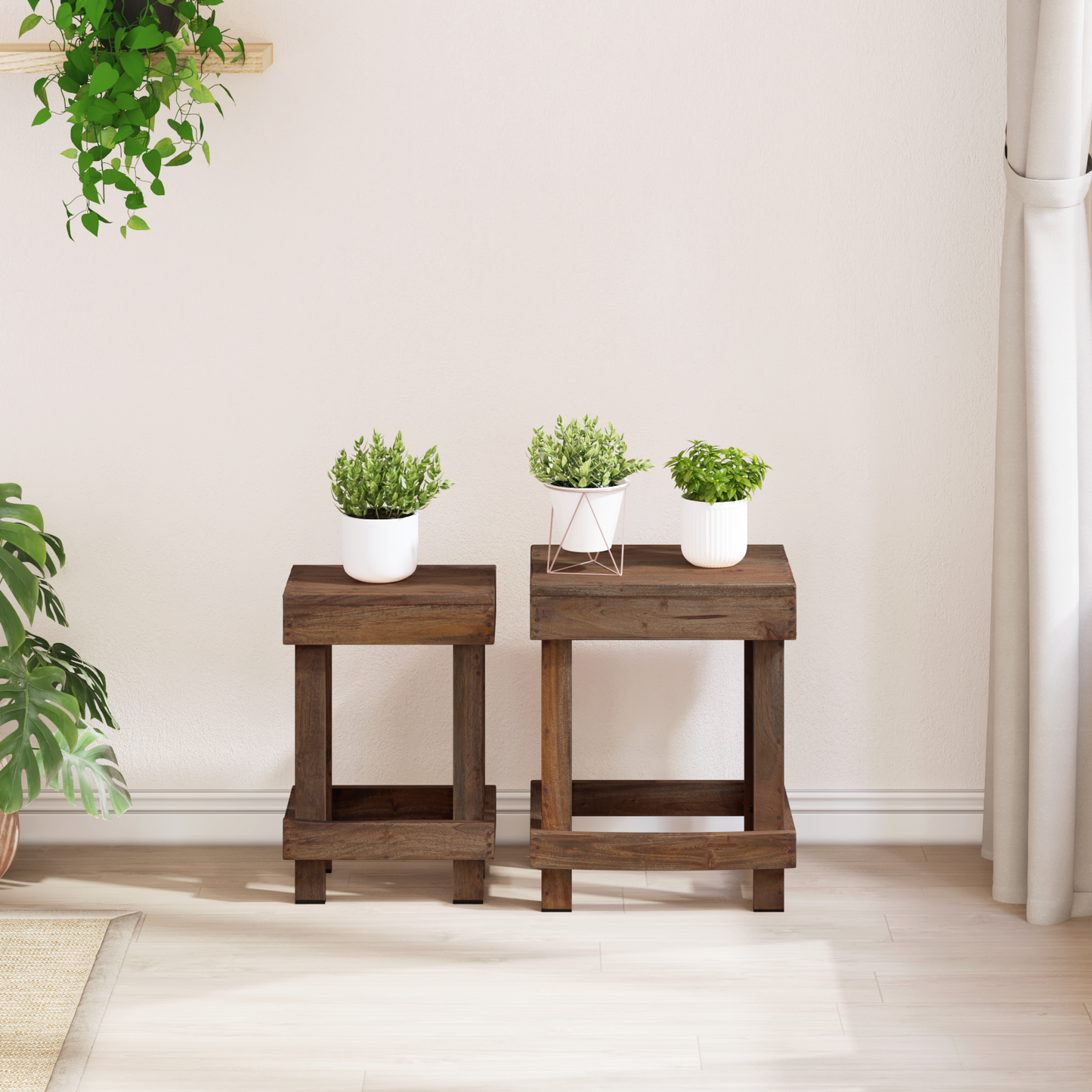 Augalų stovas 2 pcs Ruda 70 x 11 x 27 cm Mahogany Medis