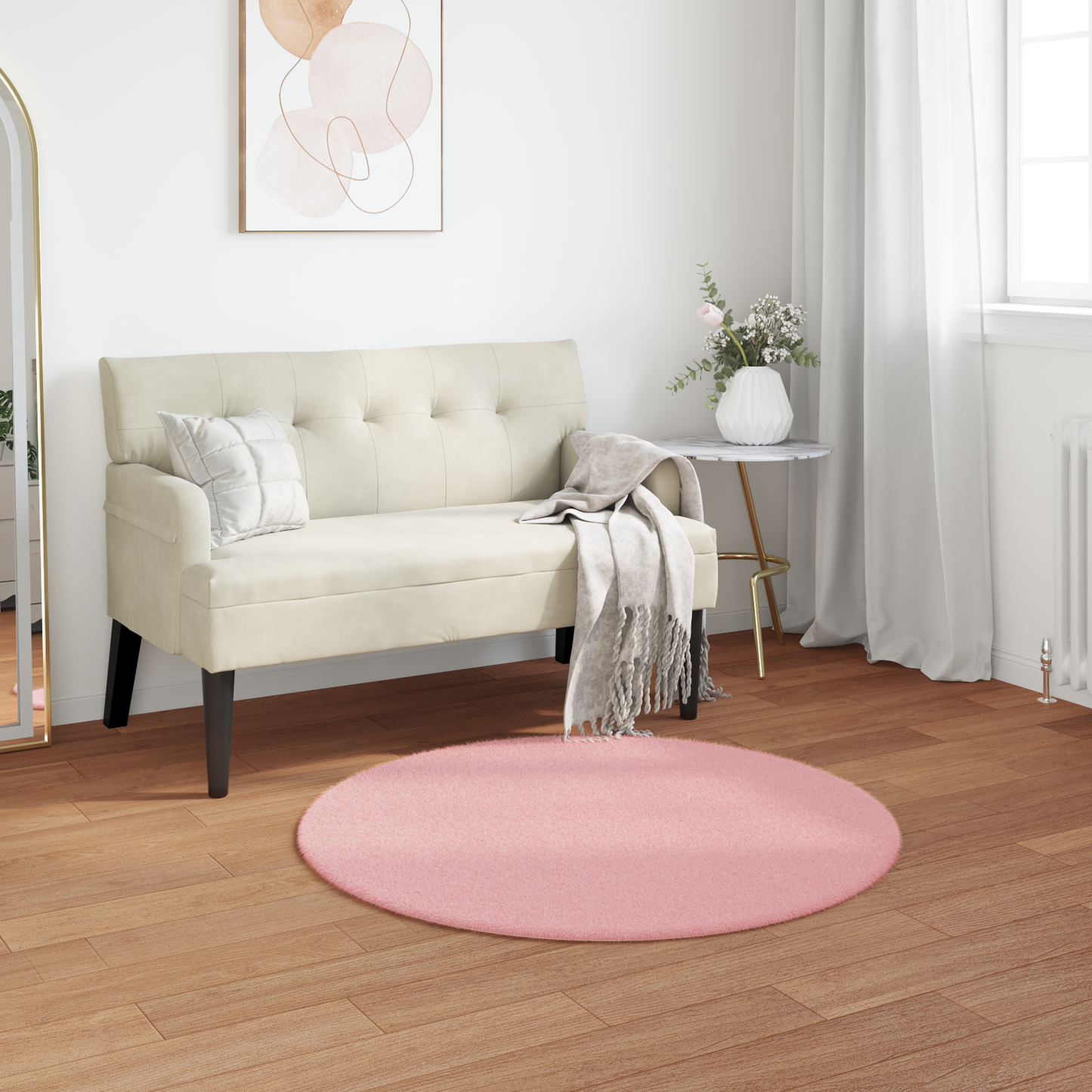 Dirbtinio triušio kailio kilimas Olite Rožinė Ø 80 cm
