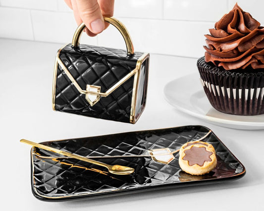 Dovanų rinkinys moterims RANKINĖ (Puodelis su stovu ir šaukšteliu, juoda)