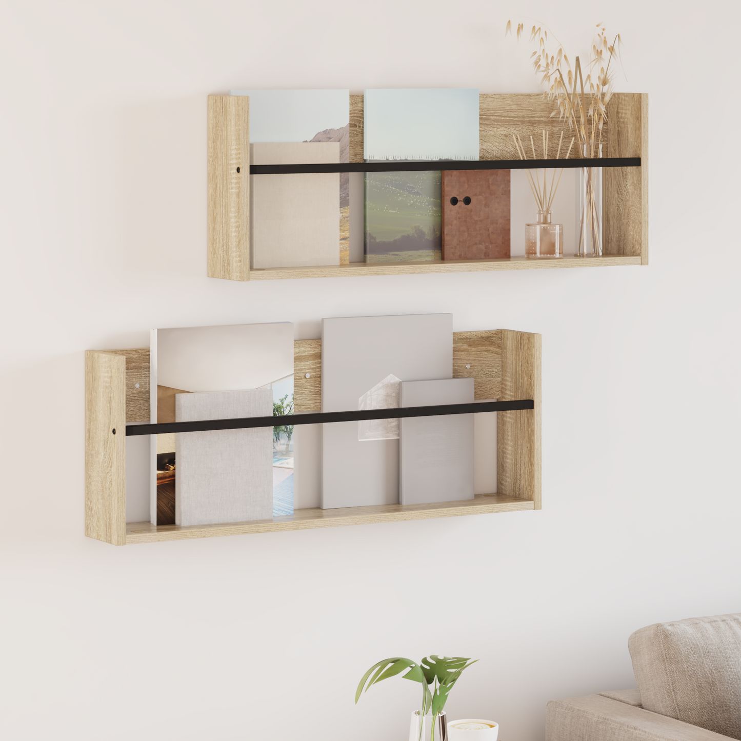 Žurnalų stovas su lentyna 2 pcs Sonoma ąžuolas 80 x 12 x 30 cm
