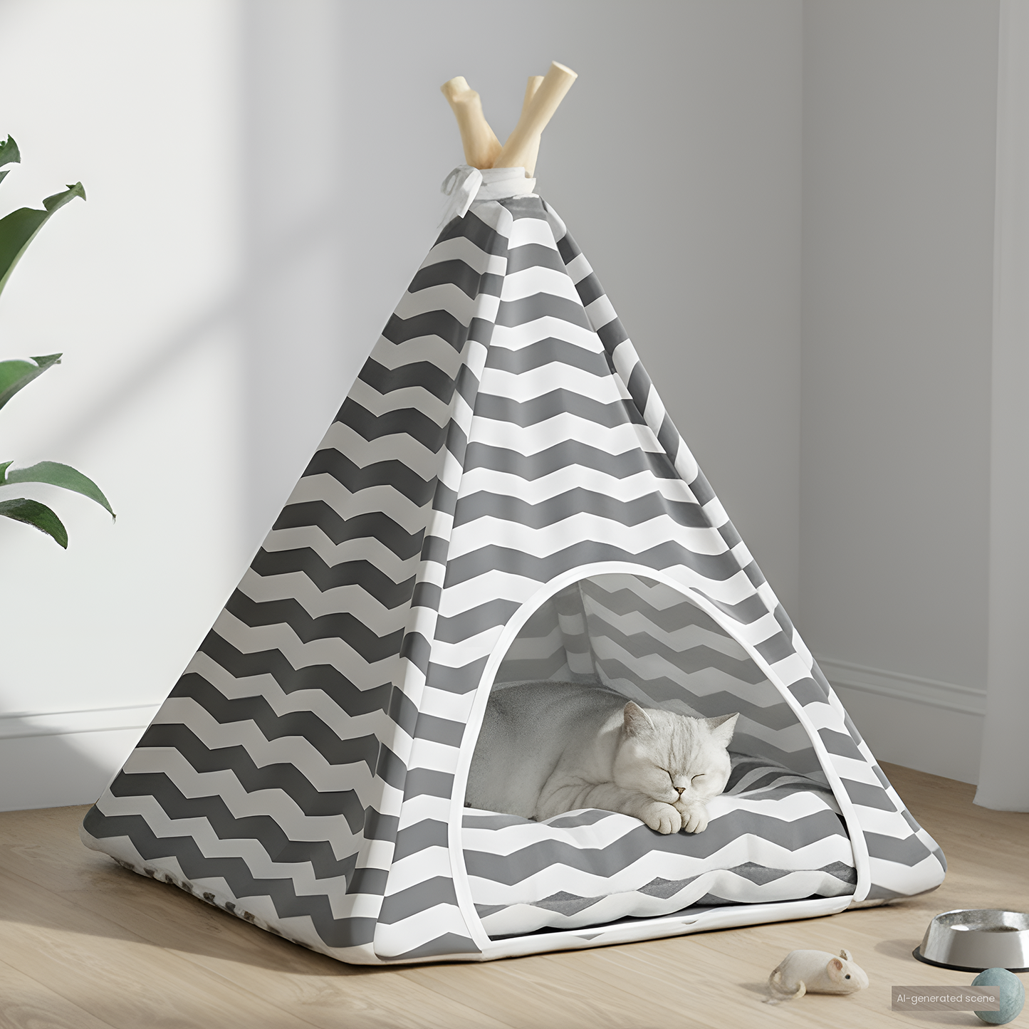 Gyvūnų teepee su pagalve Balta ir pilka 50 x 50 x 60 cm