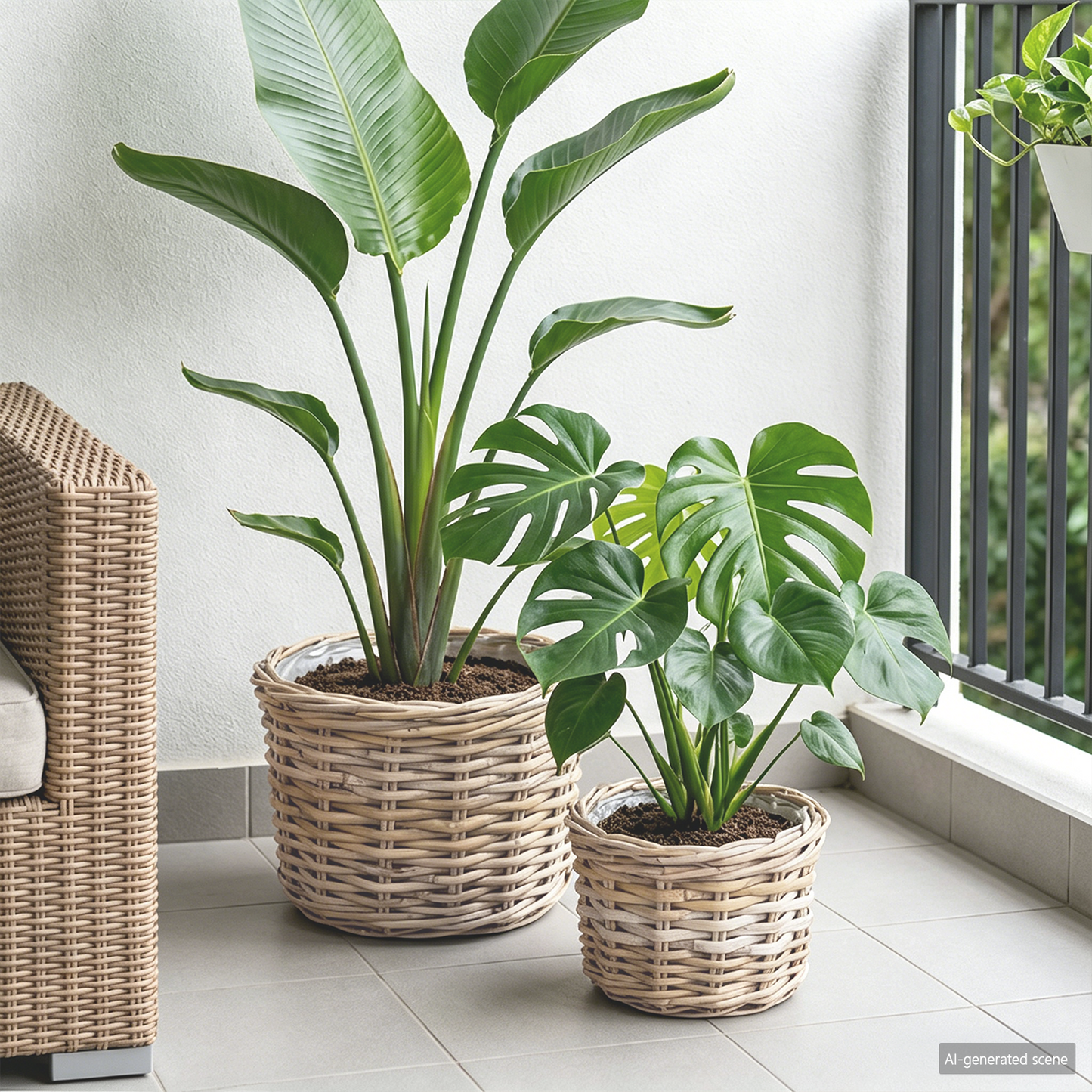 Gėlių krepšys su saugykla 2 pcs Pilka Kubu ratanas