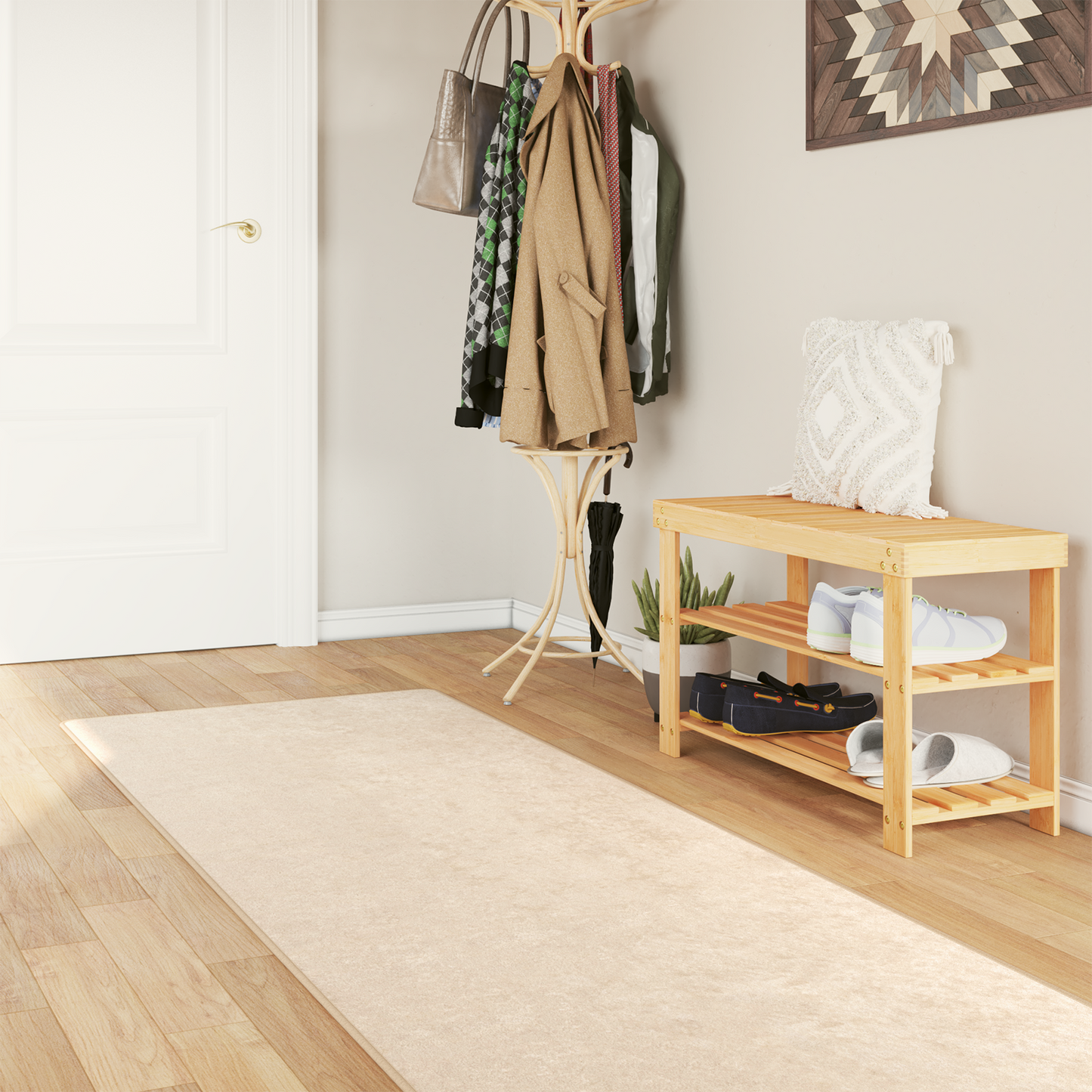 Kilimas Spauda Kreminė 400 x 100 cm Poliesteris ir PVC