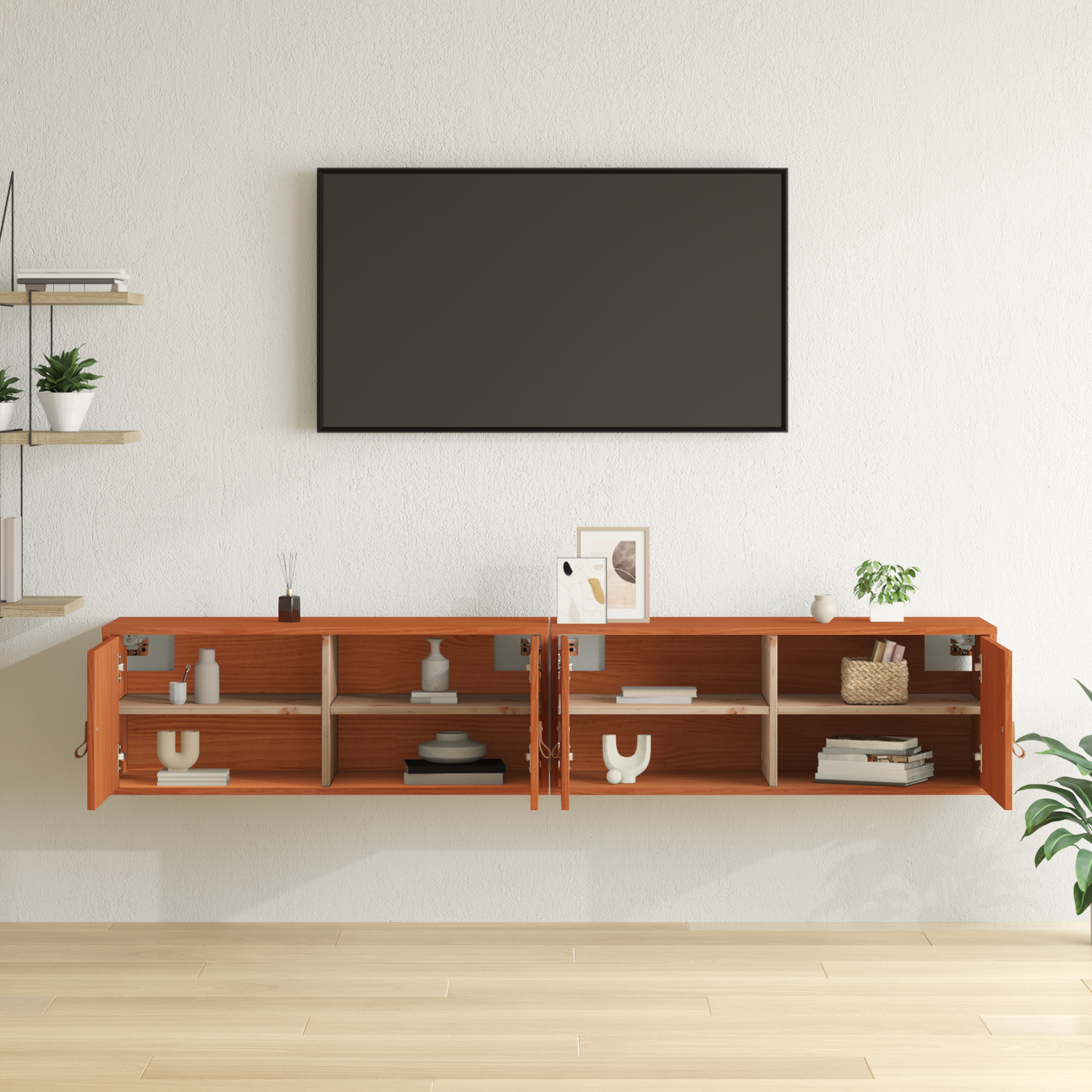 Sieninė spintelė su lentyna 2 pcs Vaško ruda 80 x 30 x 30 cm