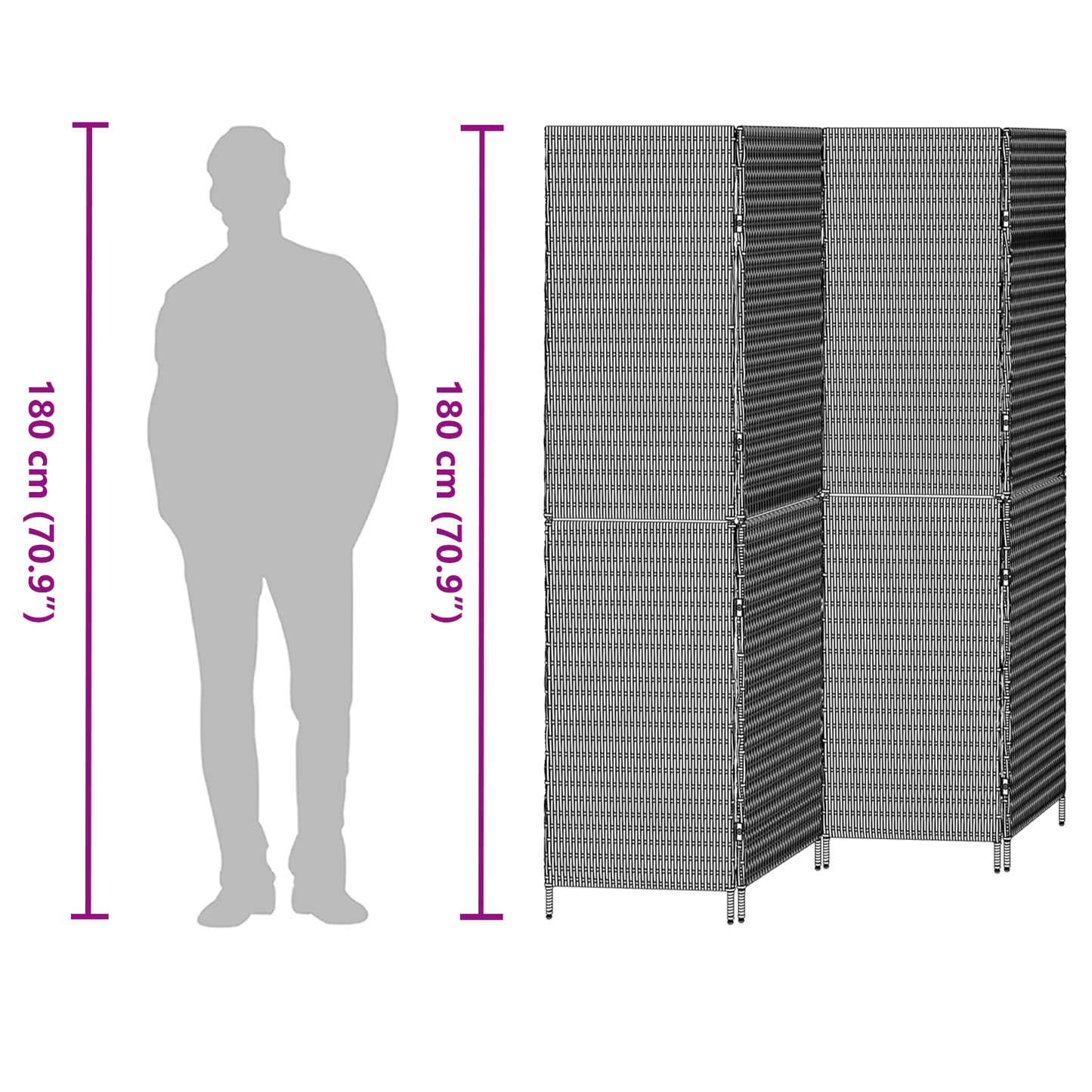 Kambario Pertvara 4 Paneliai Sulankstoma Pilka 195x180 cm Poli Ratanas