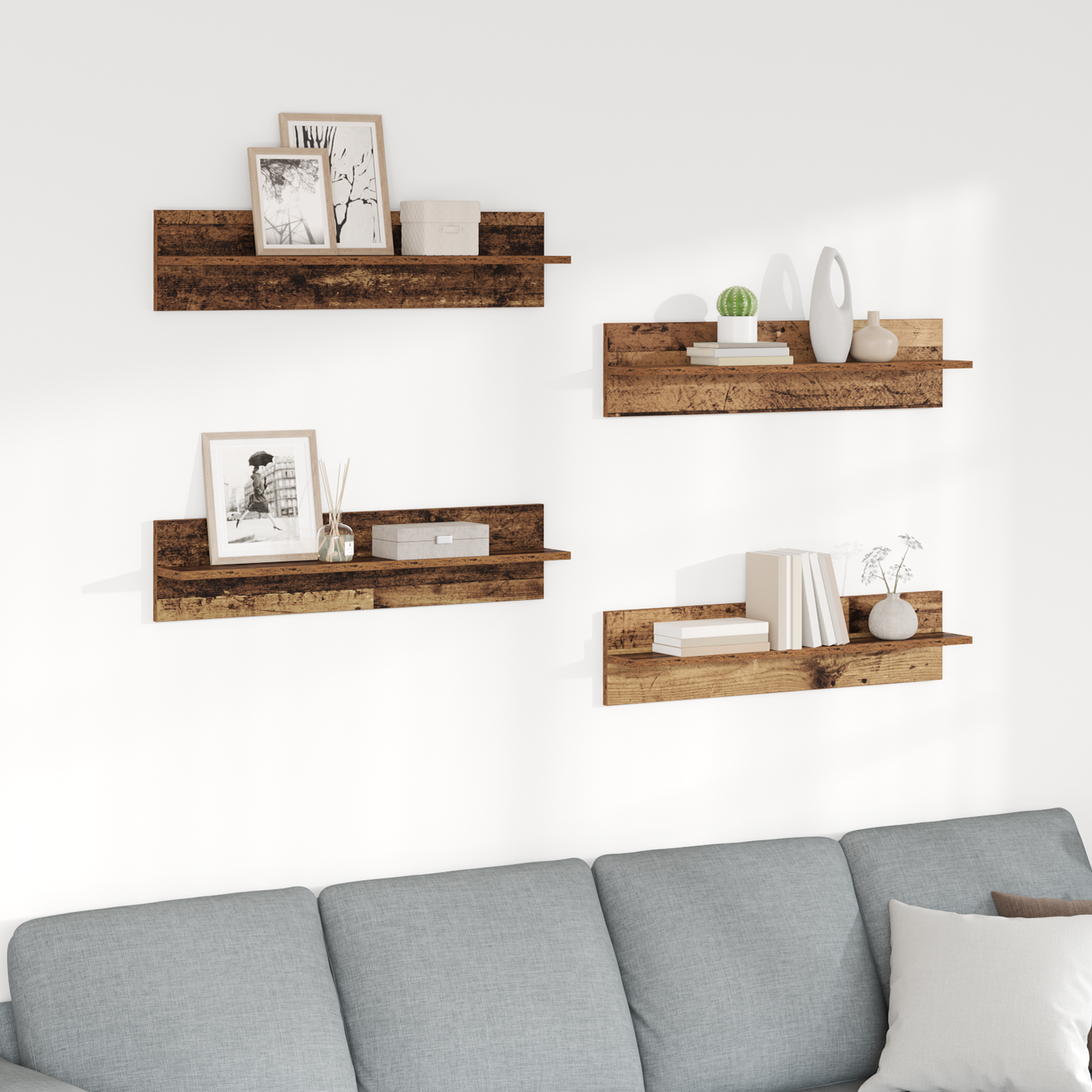 Sieninės lentynos 4 pcs Senovinis medis 80 x 11,5 x 18 cm
