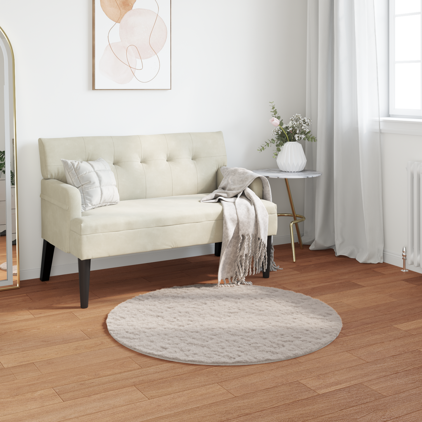 Dirbtinio triušio kailio kilimas Olite Smėlio Ø 80 cm