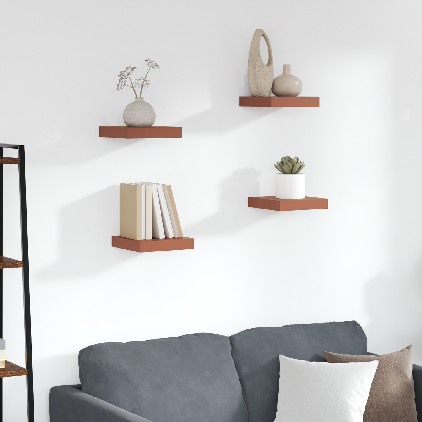 Sieninės lentynos su saugykla 4 pcs Raudona 23 x 23,5 x 4 cm