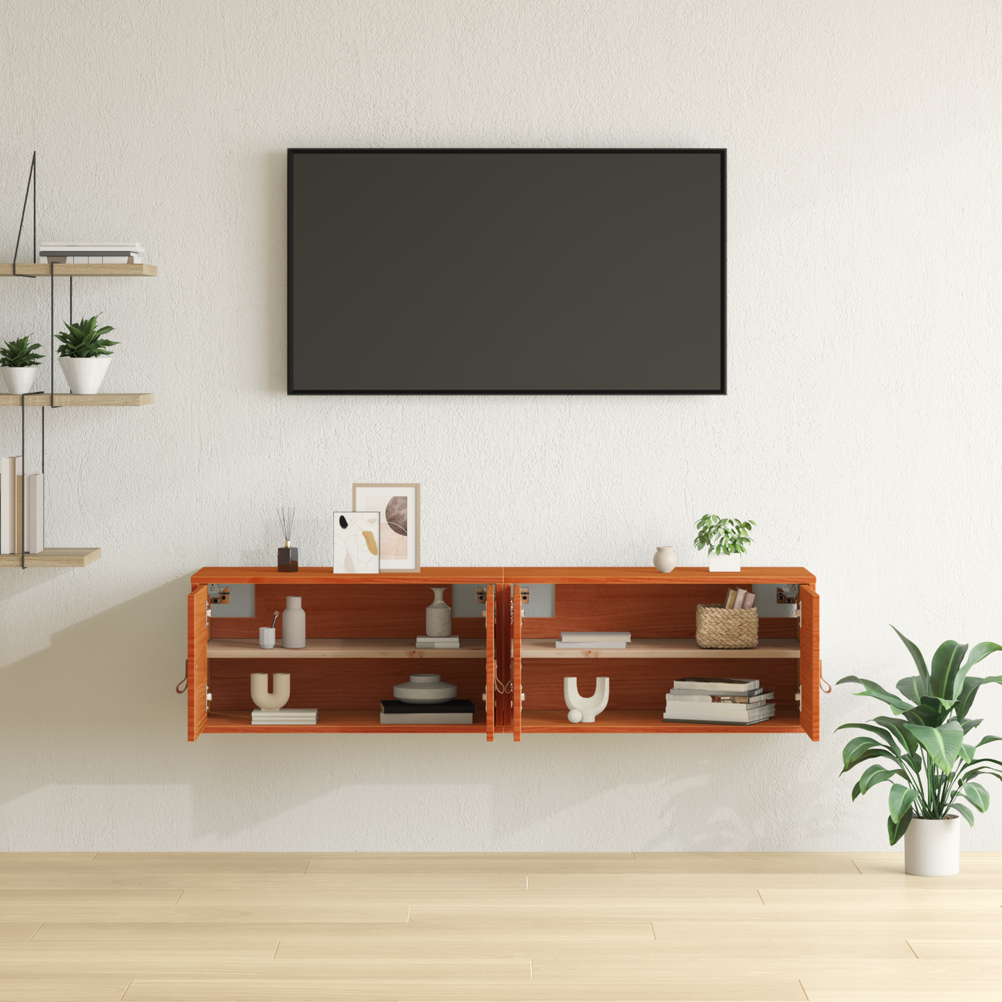 Sieninė spintelė su lentyna 2 pcs Vaško ruda 60 x 30 x 30 cm