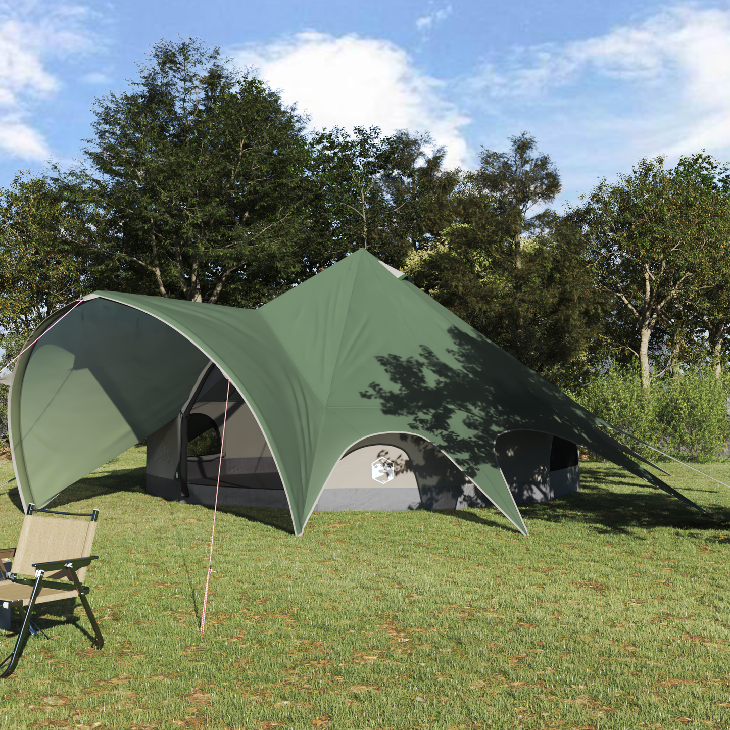 Teepee palapinė su stogu Žalia ir Pilka 600 x 600 x 347 cm