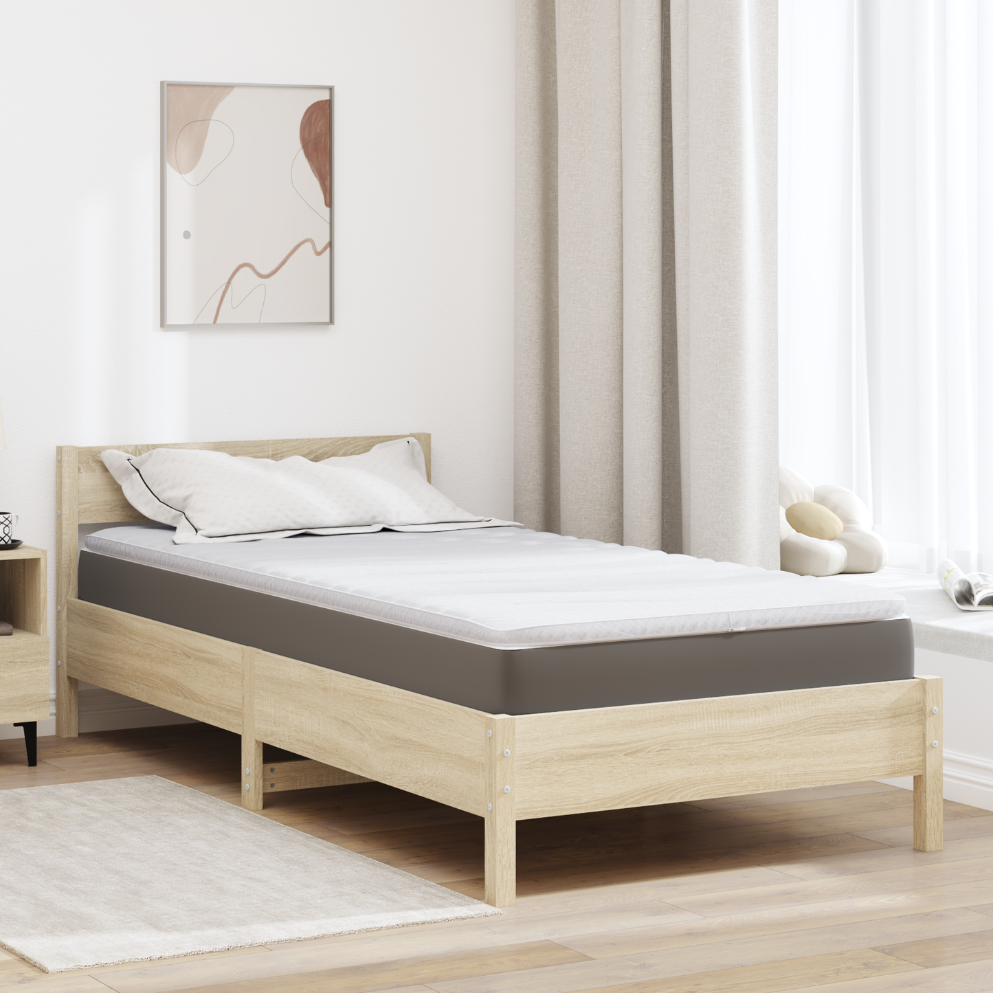 Čiužinio pagalvėlės Balta 90 x 200 cm Be klijų poliesteris