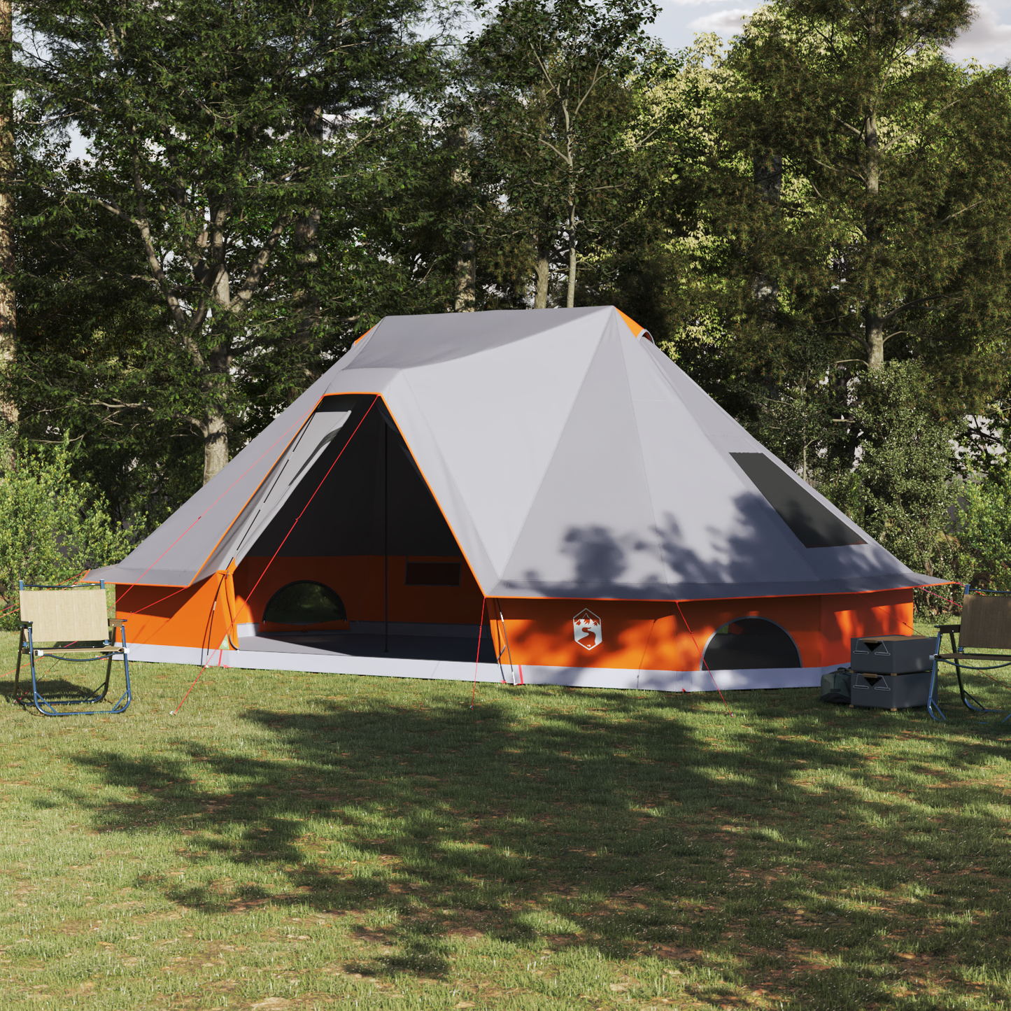 Šeimos Palapinė Tipi - Pilka ir Oranžinė, 10 Žmonių, Vandeniui Atspari