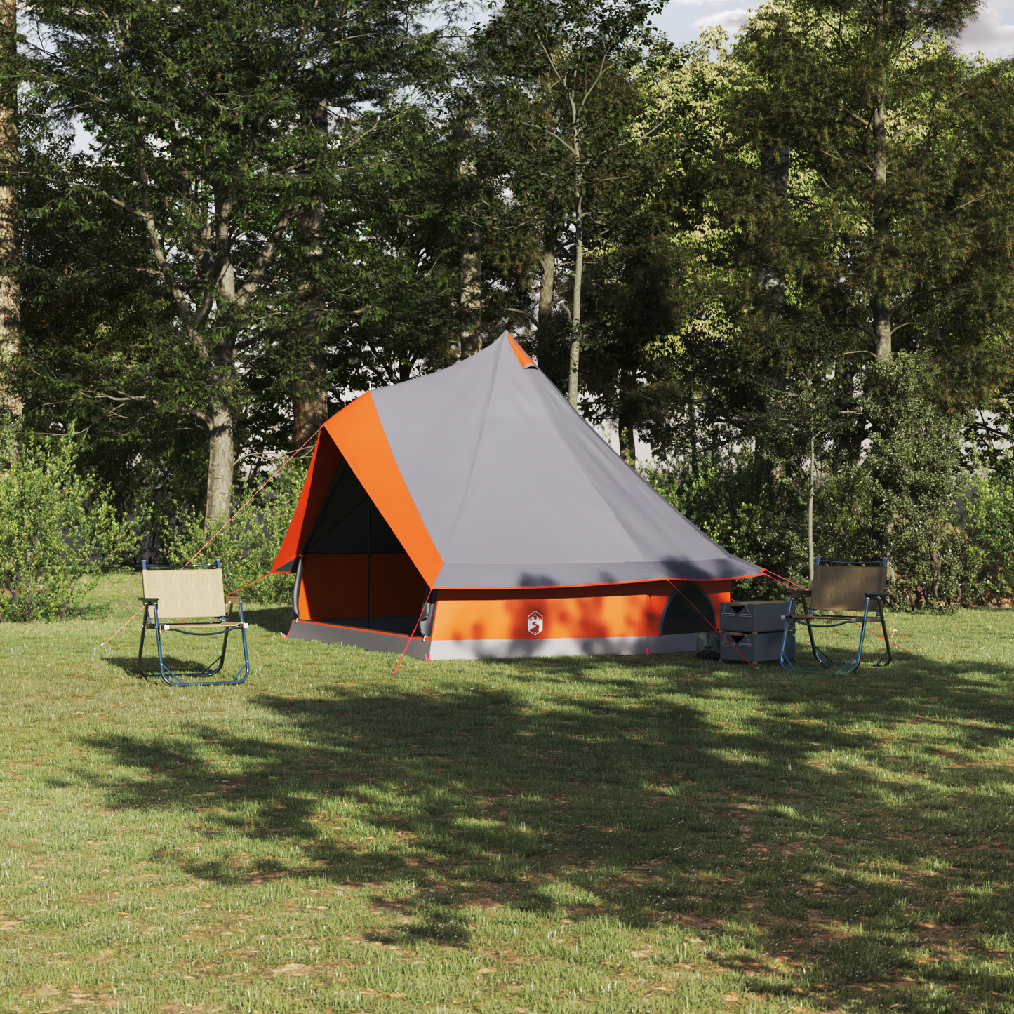 Šeimos palapinė Tipi, pilka ir oranžinė, 8 žmonėms, vandeni atspari
