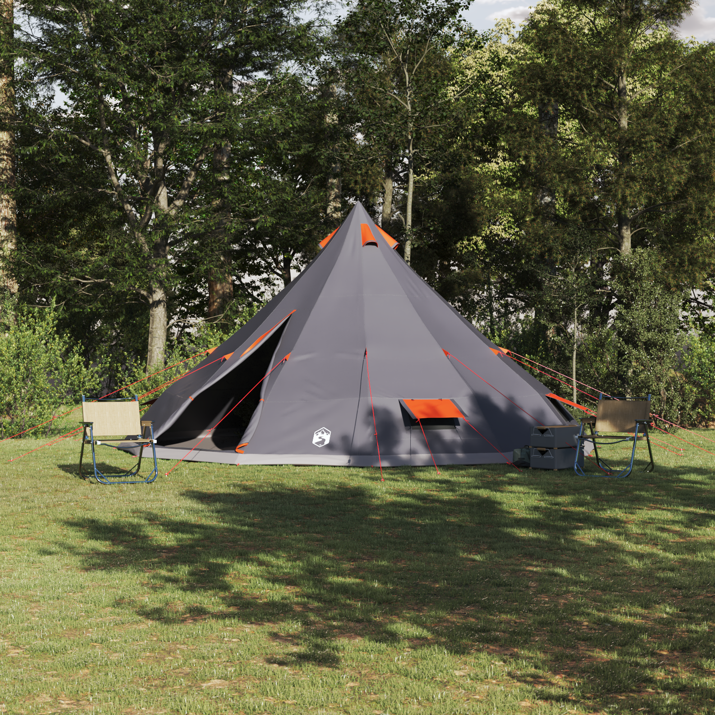 šeimos tipi palapinė pilka ir oranžinė 12 žmonių vandeniui atspari
