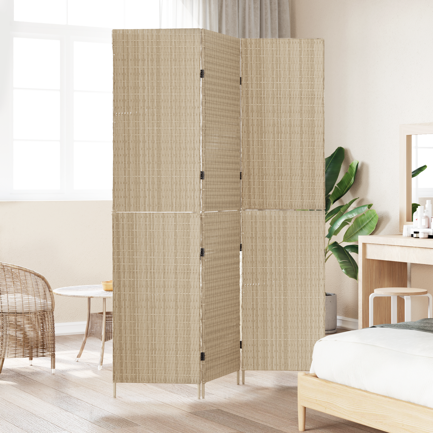 Kambario skersinė 3 panelių sulankstoma bežė 147x180 cm poliratano