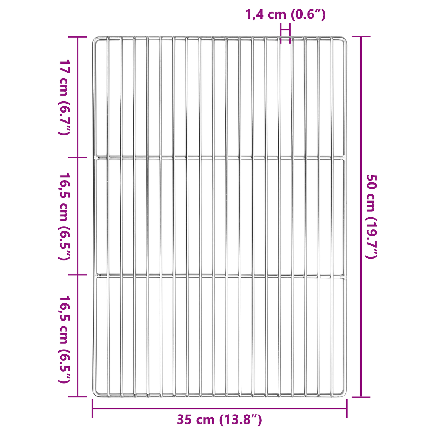 BBQ groteles su rankenomis stačiakampio forma 50x35 cm 304 nerūdijantis plienas
