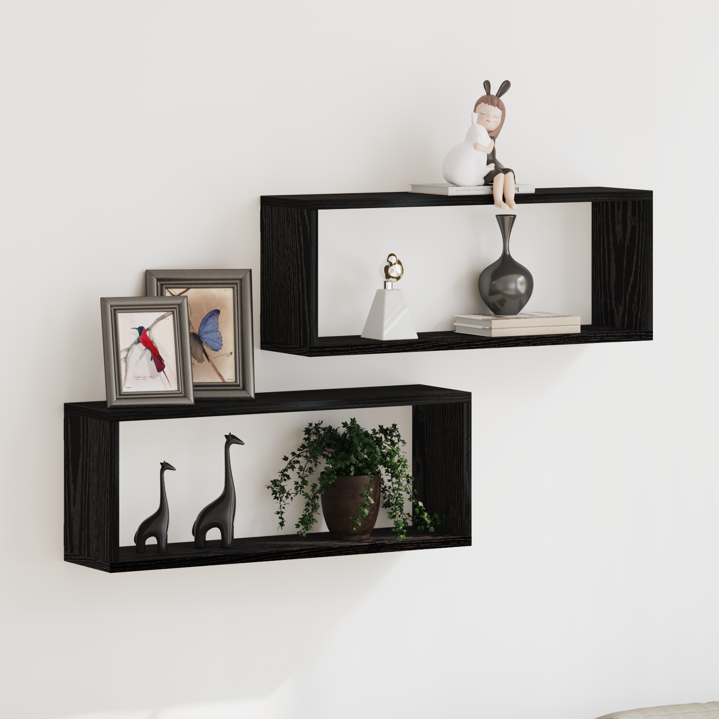 Sieninės lentynos su lentyna 2 pcs juoda ąžuolo 60 x 15 x 23 cm