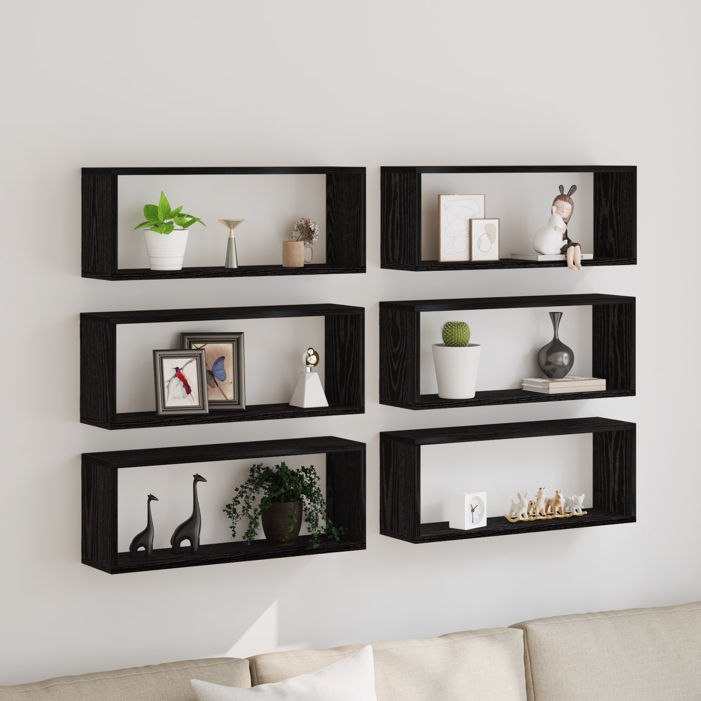 Sieninės lentynos su lentyna 6 pcs juoda ąžuolo 60 x 15 x 23 cm
