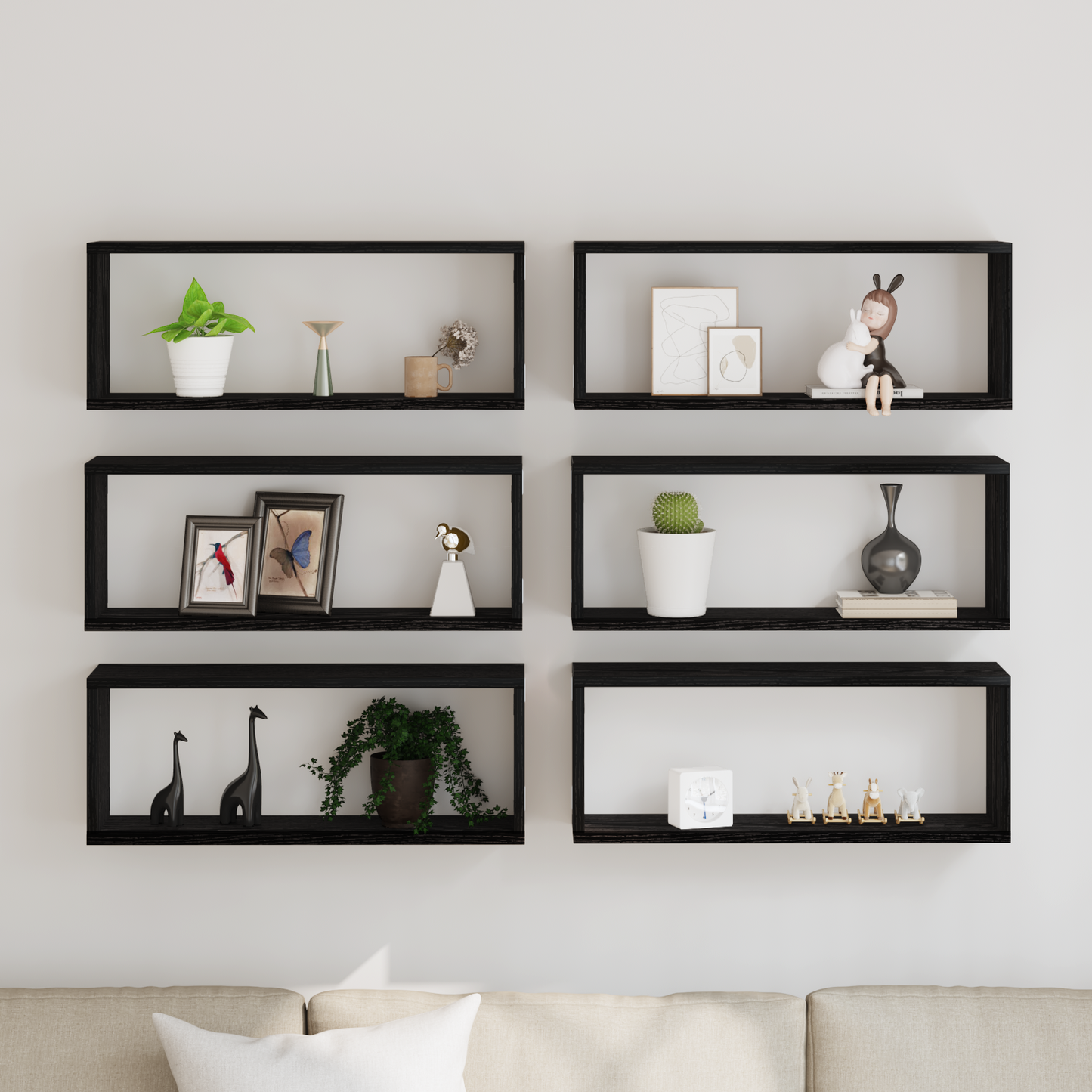 Sieninės lentynos su lentyna 6 pcs juoda ąžuolo 60 x 15 x 23 cm