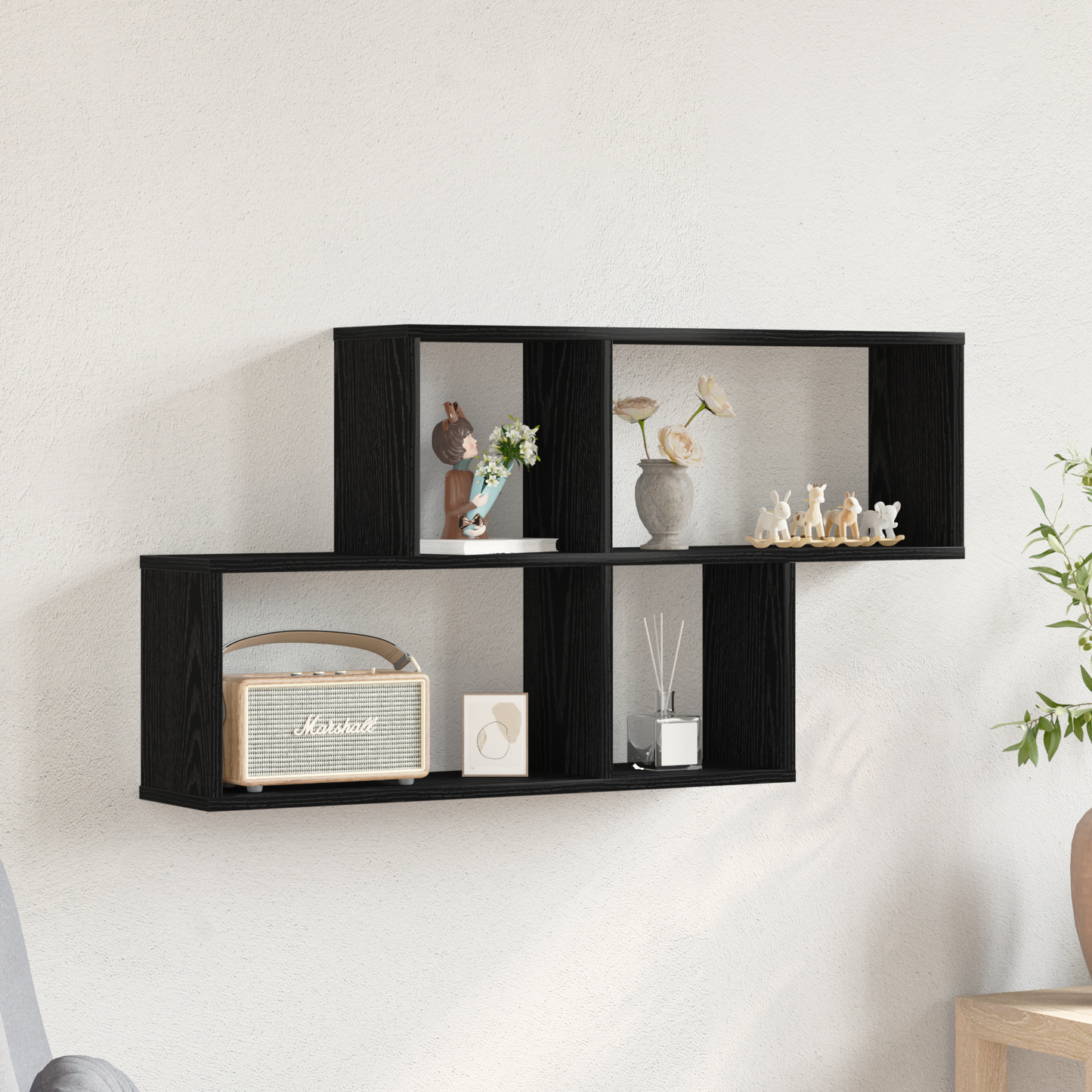 Sieninė lentyna juoda ąžuolo 76 x 15 x 53 cm Apdirbta mediena