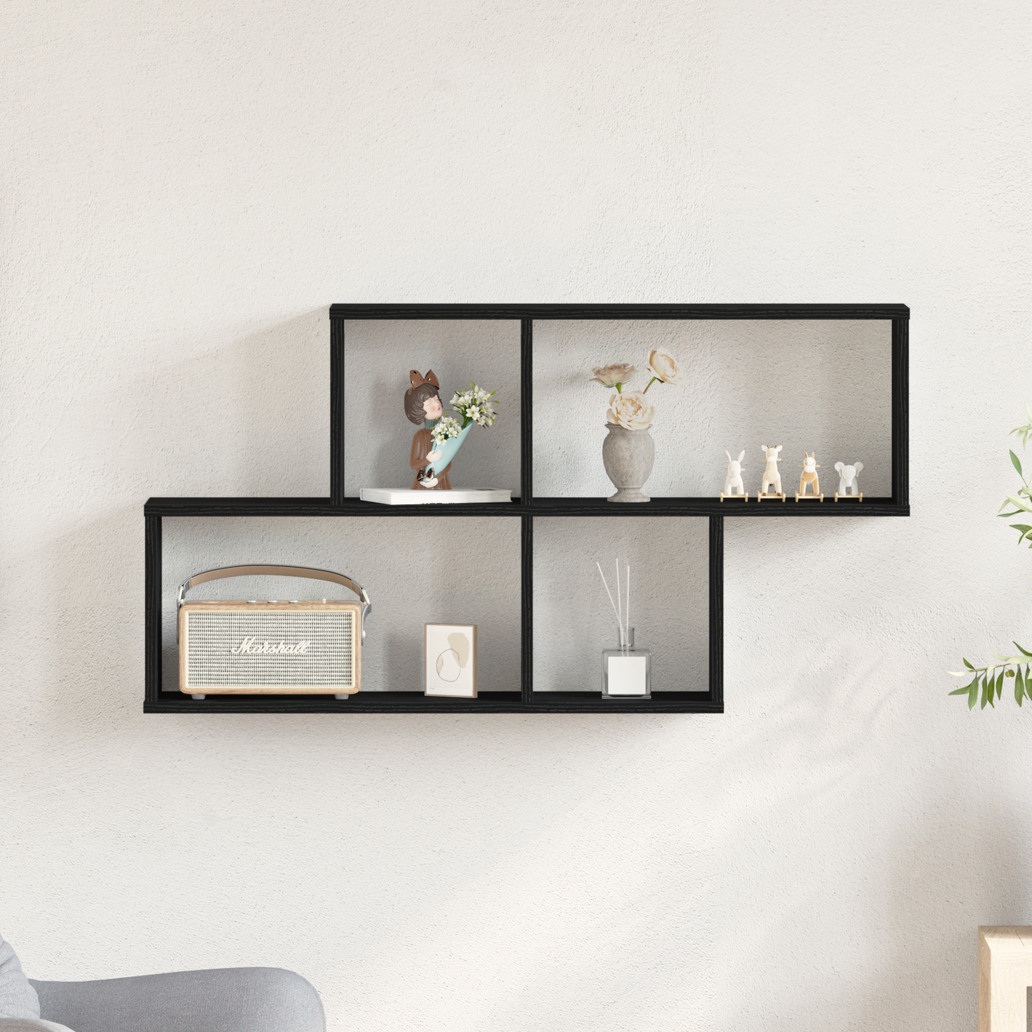 Sieninė lentyna juoda ąžuolo 76 x 15 x 53 cm Apdirbta mediena