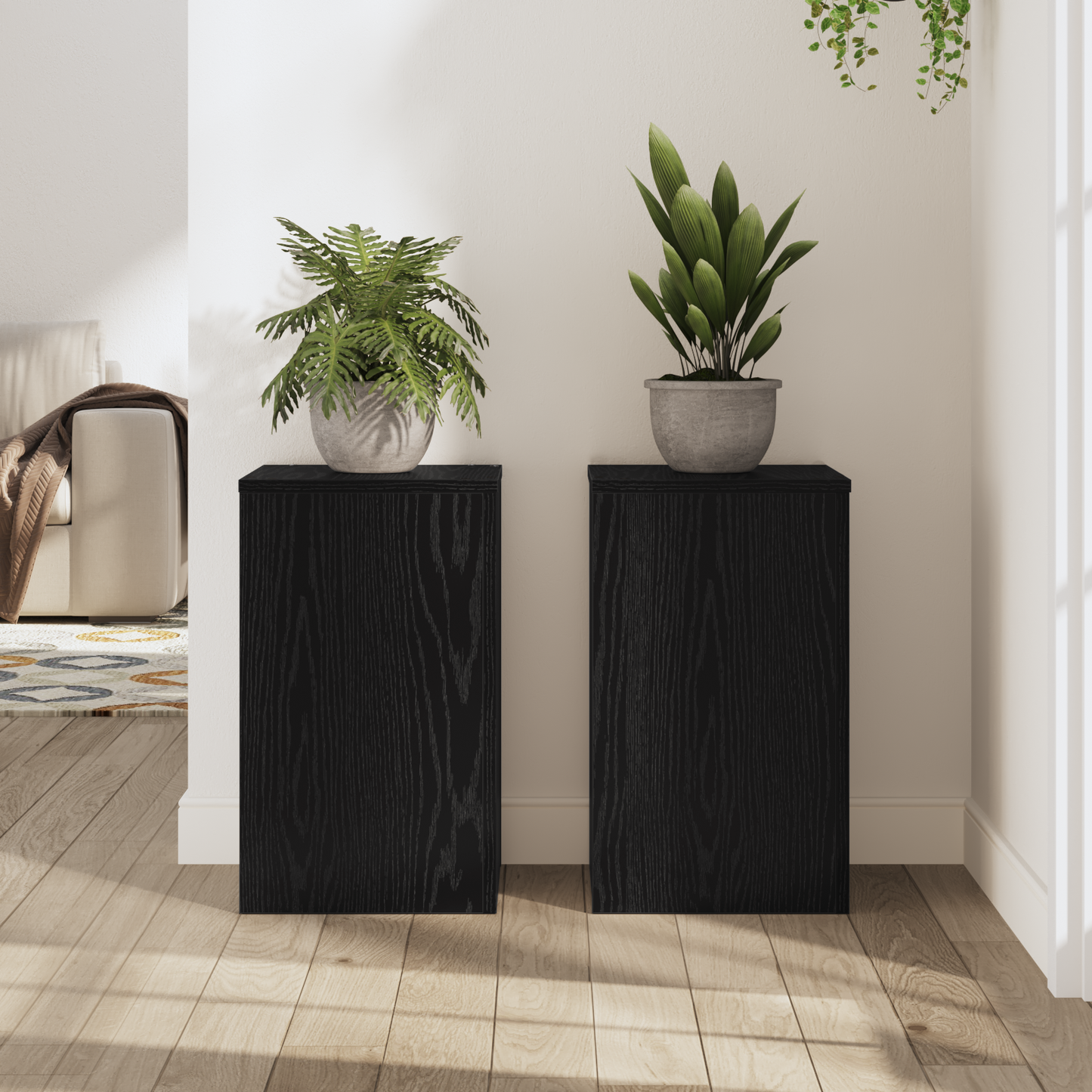 Augalų stovas 2 pcs juoda ąžuolo 30 x 30 x 50 cm