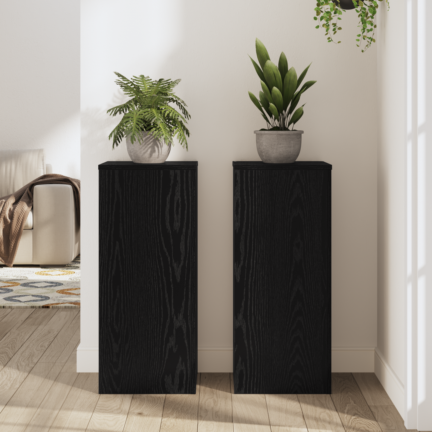 Augalų stovas 2 pcs juoda ąžuolo 30 x 30 x 70 cm