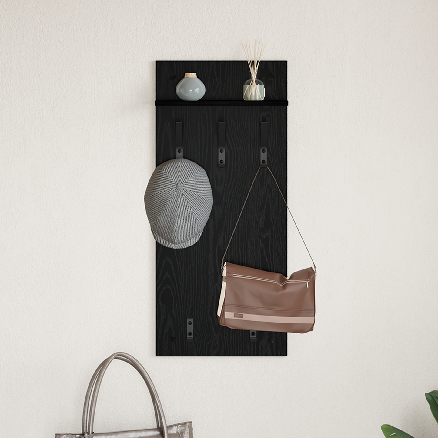 Prikabinamas paltas su lentyna Juodas ąžuolas 40 x 10 x 90 cm